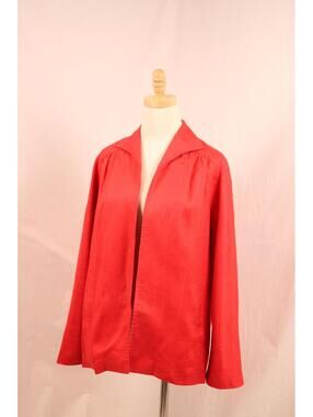 Vintage Cherry Red Linen-blend Jacket Casual Open Blazer Medium / Large